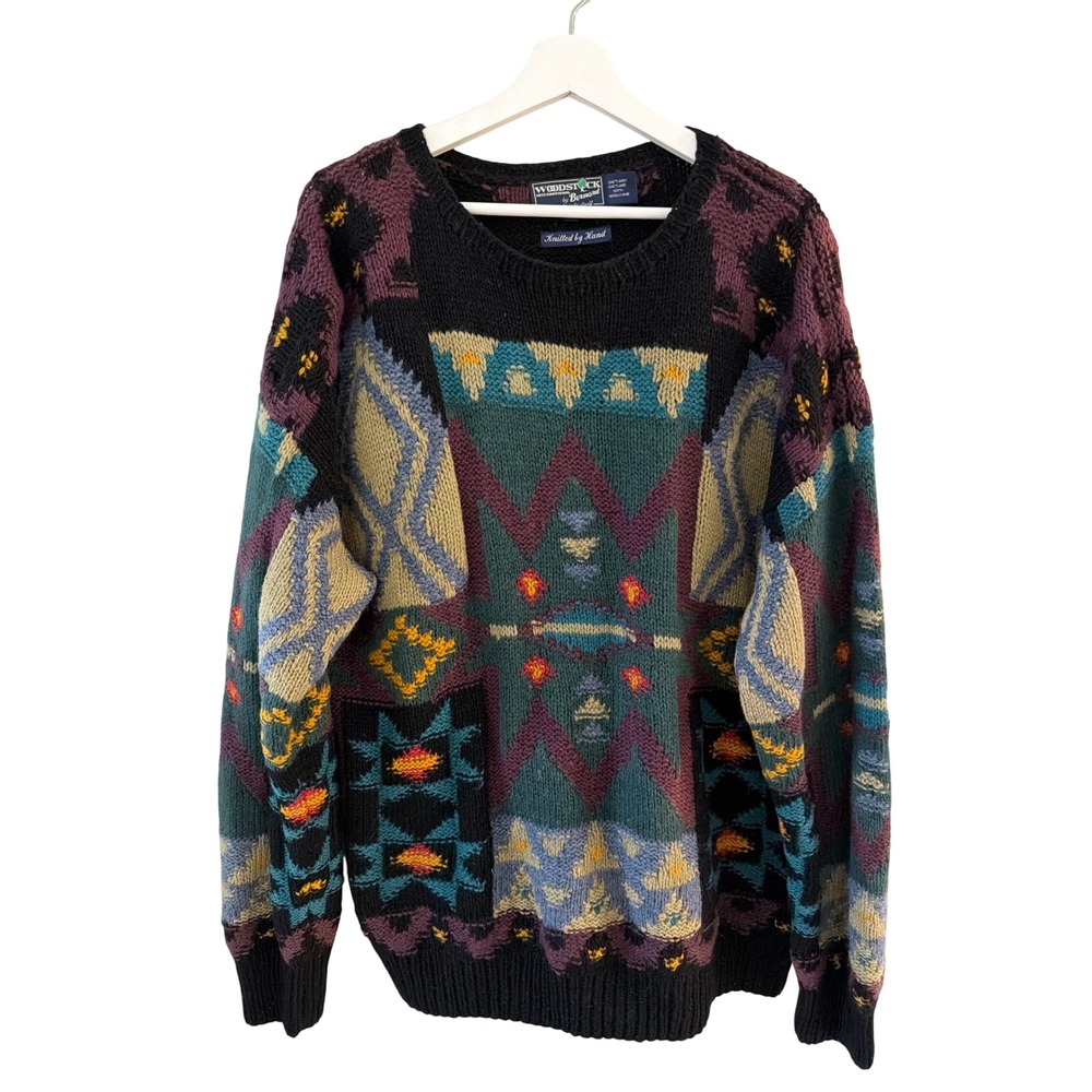 Woodstock International Bernard Mens XL Hand Knitted 100% Shetland Wool Sweater